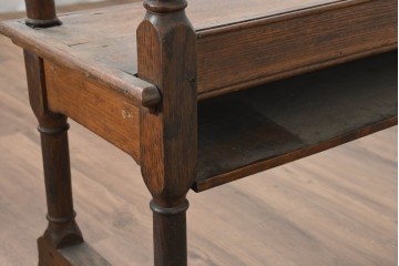 イギリスアンティーク　1900年頃　オーク材　素朴な木の風合いとターニングレッグが魅力のベンチ　(R-089835)
