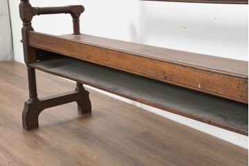 イギリスアンティーク　1900年頃　オーク材　素朴な木の風合いとターニングレッグが魅力のベンチ　(R-089835)