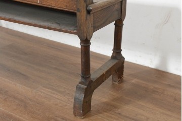イギリスアンティーク　1900年頃　オーク材　素朴な木の風合いとターニングレッグが魅力のベンチ　(R-089835)