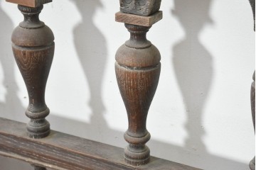 イギリスアンティーク　1920年頃　オーク材　彫刻装飾とラタン張りを組み合わせたベンチ　(R-089836)