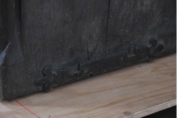 イギリスアンティーク　上手物!!　オーク無垢材　凝った造りが魅力のチャーチベンチ　(R-089877)