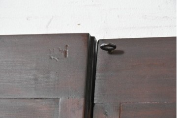 ヴィンテージ建具　昭和中期　格子デザインのガラス入り両開き折れ戸2枚(1対)セット　(R-089879)