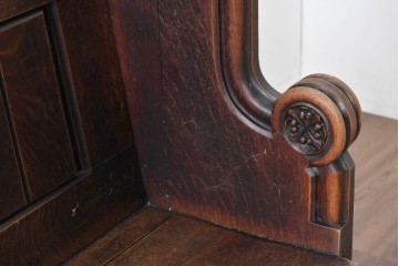 イギリスアンティーク　1900年から1920年頃　上手物!!　オーク無垢材　凝った造りが魅力のチャーチベンチ　(R-089885)