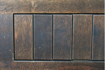 イギリスアンティーク　1900年から1920年頃　上手物!!　オーク無垢材　凝った造りが魅力のチャーチベンチ　(R-089885)