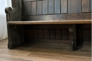 イギリスアンティーク　1900年から1920年頃　上手物!!　オーク無垢材　凝った造りが魅力のチャーチベンチ　(R-089885)