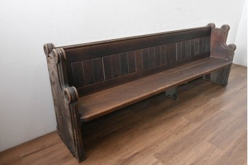イギリスアンティーク　1900年から1920年頃　上手物!!　オーク無垢材　凝った造りが魅力のチャーチベンチ　(R-089886)