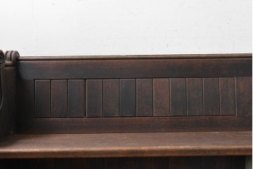 イギリスアンティーク　1900年から1920年頃　上手物!!　オーク無垢材　凝った造りが魅力のチャーチベンチ　(R-089886)