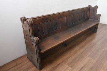 イギリスアンティーク　1900年から1920年頃　上手物!!　オーク無垢材　凝った造りが魅力のチャーチベンチ　(R-089887)