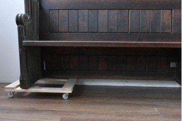 イギリスアンティーク　1900年から1920年頃　上手物!!　オーク無垢材　凝った造りが魅力のチャーチベンチ　(R-089888)
