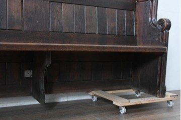 イギリスアンティーク　1900年から1920年頃　上手物!!　オーク無垢材　凝った造りが魅力のチャーチベンチ　(R-089888)