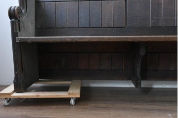 イギリスアンティーク　1900年から1920年頃　上手物!!　オーク無垢材　凝った造りが魅力のチャーチベンチ　(R-089889)