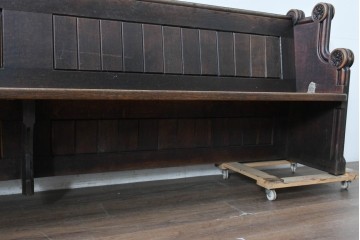 イギリスアンティーク　1900年から1920年頃　上手物!!　オーク無垢材　凝った造りが魅力のチャーチベンチ　(R-089889)