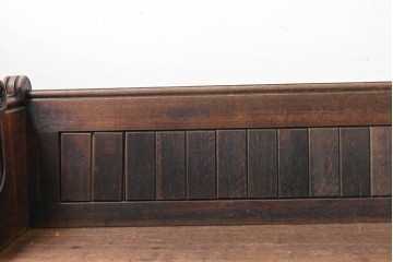 イギリスアンティーク　1900年から1920年頃　上手物!!　オーク無垢材　凝った造りが魅力のチャーチベンチ　(R-089890)