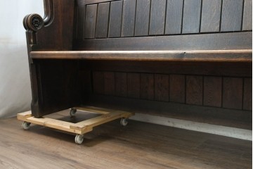イギリスアンティーク　1900年から1920年頃　上手物!!　オーク無垢材　凝った造りが魅力のチャーチベンチ　(R-089890)