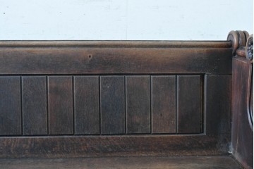 イギリスアンティーク　1900年から1920年頃　上手物!!　オーク無垢材　凝った造りが魅力のチャーチベンチ　(R-089891)