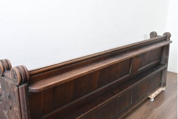 イギリスアンティーク　1900年から1920年頃　上手物!!　オーク無垢材　凝った造りが魅力のチャーチベンチ　(R-089891)