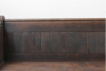 イギリスアンティーク　1900年から1920年頃　上手物!!　オーク無垢材　凝った造りが魅力のチャーチベンチ　(R-089892)