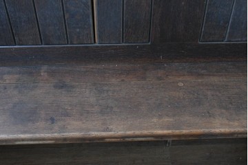 イギリスアンティーク　1900年から1920年頃　上手物!!　オーク無垢材　凝った造りが魅力のチャーチベンチ　(R-089892)