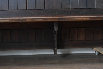 イギリスアンティーク　1900年から1920年頃　上手物!!　オーク無垢材　凝った造りが魅力のチャーチベンチ　(R-089892)