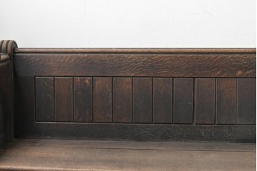 イギリスアンティーク　1900年から1920年頃　上手物!!　オーク無垢材　凝った造りが魅力のチャーチベンチ　(R-089893)