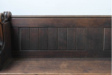イギリスアンティーク　1900年から1920年頃　上手物!!　オーク無垢材　凝った造りが魅力のチャーチベンチ　(R-089894)