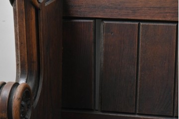 イギリスアンティーク　1900年から1920年頃　上手物!!　オーク無垢材　凝った造りが魅力のチャーチベンチ　(R-089894)
