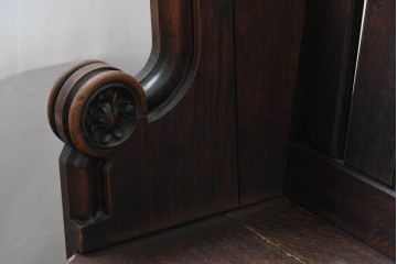 イギリスアンティーク　1900年から1920年頃　上手物!!　オーク無垢材　凝った造りが魅力のチャーチベンチ　(R-089894)