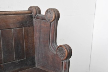 イギリスアンティーク　1900年から1920年頃　上手物!!　オーク無垢材　凝った造りが魅力のチャーチベンチ　(R-089896)