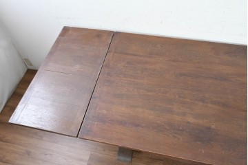 イギリスアンティーク　高級品　オーク材　重厚な彫刻が目を引くドローリーフテーブル　(R-089912)