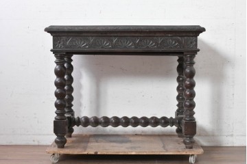 ヨーロッパアンティーク　1880年頃　オーク材　ボビンターニングレッグが印象的な引き出し付きコンソールテーブル　(R-089913)