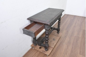 ヨーロッパアンティーク　1880年頃　オーク材　ボビンターニングレッグが印象的な引き出し付きコンソールテーブル　(R-089913)
