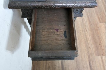 ヨーロッパアンティーク　1880年頃　オーク材　ボビンターニングレッグが印象的な引き出し付きコンソールテーブル　(R-089913)