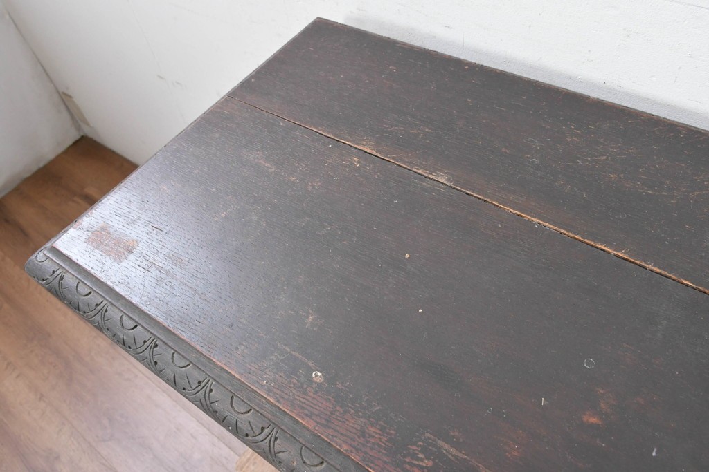 ヨーロッパアンティーク　1880年頃　オーク材　ボビンターニングレッグが印象的な引き出し付きコンソールテーブル　(R-089913)