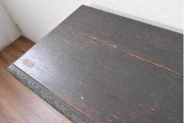 ヨーロッパアンティーク　1880年頃　オーク材　ボビンターニングレッグが印象的な引き出し付きコンソールテーブル　(R-089913)