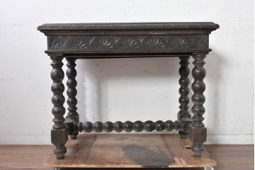 ヨーロッパアンティーク　1880年頃　オーク材　ボビンターニングレッグが印象的な引き出し付きコンソールテーブル　(R-089913)