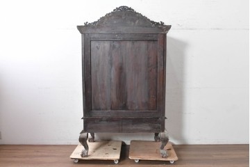 アジアンヴィンテージ　バリ　チーク材　アーチ型のフォルムと繊細な彫刻が美しいショーケース　(R-089916)