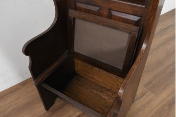 イギリスアンティーク　1930年頃　オーク材　本革座面　座面下収納を備えたハイバックチェア　(R-089919)