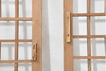 韓国アンティーク建具　1930年頃　李朝建具　幾何学デザインのパネル2枚セット　(R-089931)