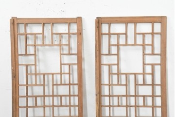 韓国アンティーク建具　1930年頃　李朝建具　幾何学デザインのパネル2枚セット　(R-089932)