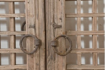 中国アンティーク建具　1900年頃　李朝風建具　均整の取れた格子意匠が魅力の窓2枚(1対)セット　(R-089938)