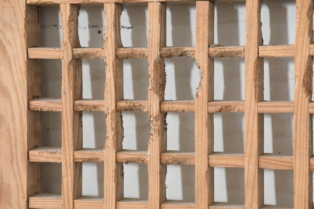 中国アンティーク建具　1900年頃　李朝風建具　均整の取れた格子意匠が魅力の窓2枚(1対)セット　(R-089938)