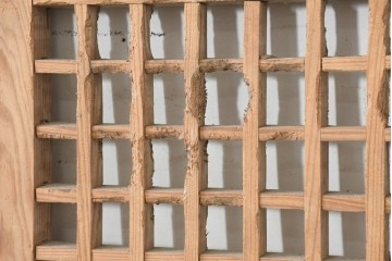中国アンティーク建具　1900年頃　李朝風建具　均整の取れた格子意匠が魅力の窓2枚(1対)セット　(R-089938)