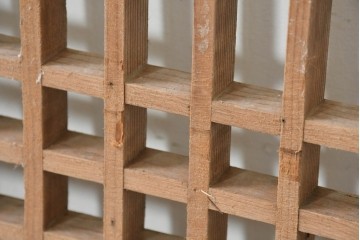 中国アンティーク建具　1900年頃　李朝風建具　端正な格子意匠と経年の味わいが魅力的な窓2枚(1対)セット　(R-089944)