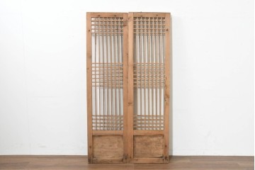 中国アンティーク建具　1900年頃　端正な格子組みが趣深い両開き戸2枚(1対)セット　(R-089949)