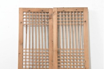 中国アンティーク建具　1900年頃　端正な格子組みが趣深い両開き戸2枚(1対)セット　(R-089949)