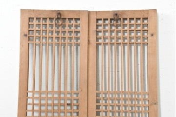 中国アンティーク建具　1900年頃　端正な格子組みが趣深い両開き戸2枚(1対)セット　(R-089950)