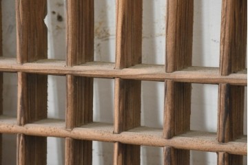 中国アンティーク建具　1900年頃　端正な格子組みが趣深い両開き戸2枚(1対)セット　(R-089951)