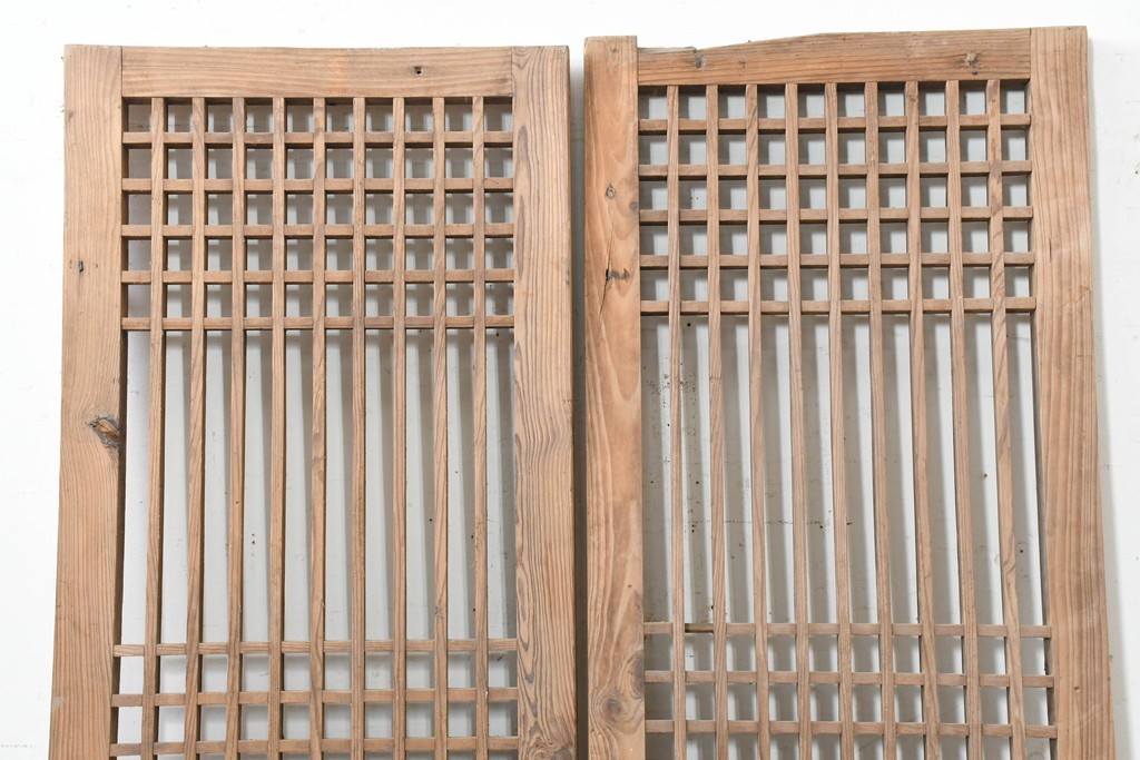 中国アンティーク建具　1900年頃　端正な格子組みが趣深い両開き戸2枚(1対)セット　(R-089951)