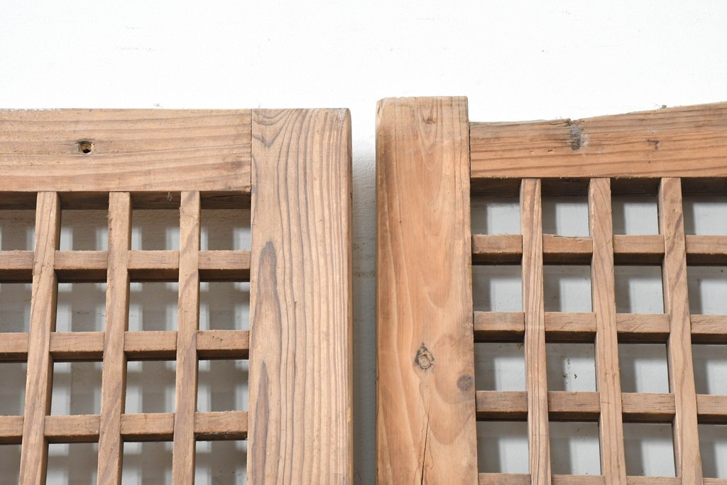 中国アンティーク建具　1900年頃　端正な格子組みが趣深い両開き戸2枚(1対)セット　(R-089951)