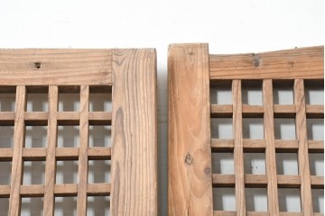 中国アンティーク建具　1900年頃　端正な格子組みが趣深い両開き戸2枚(1対)セット　(R-089951)